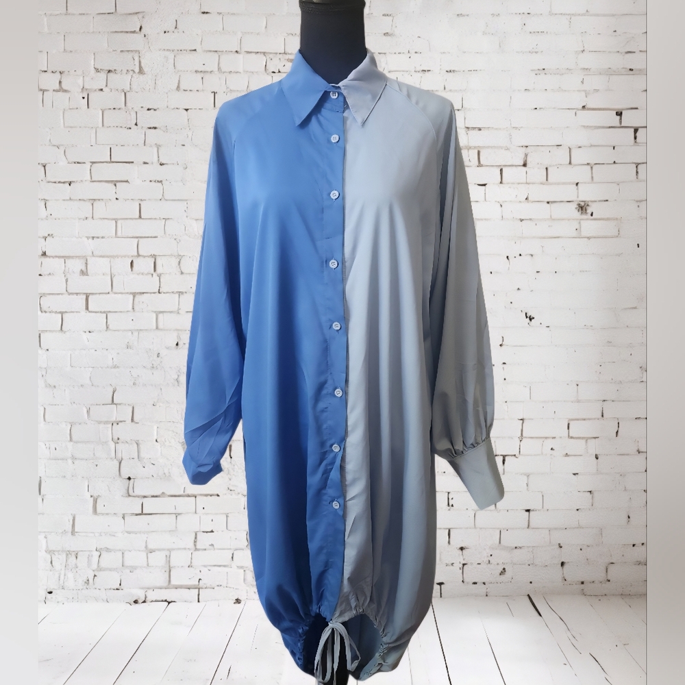 Two-Tone Color Block Button-Up Dress - Picture 4 of 10